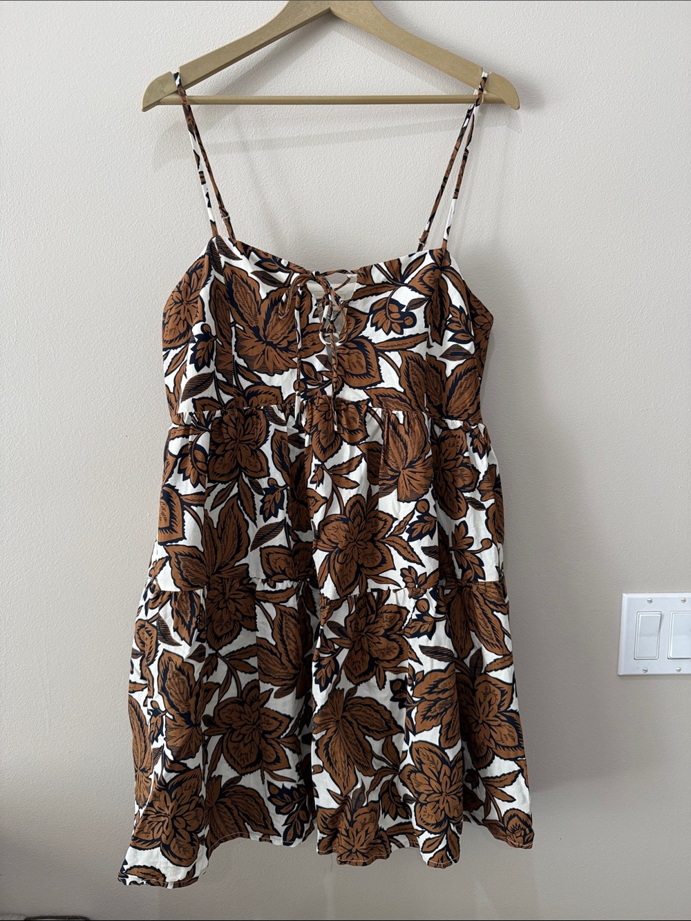 Lena Cream and Brown Floral Tie-Front Dress